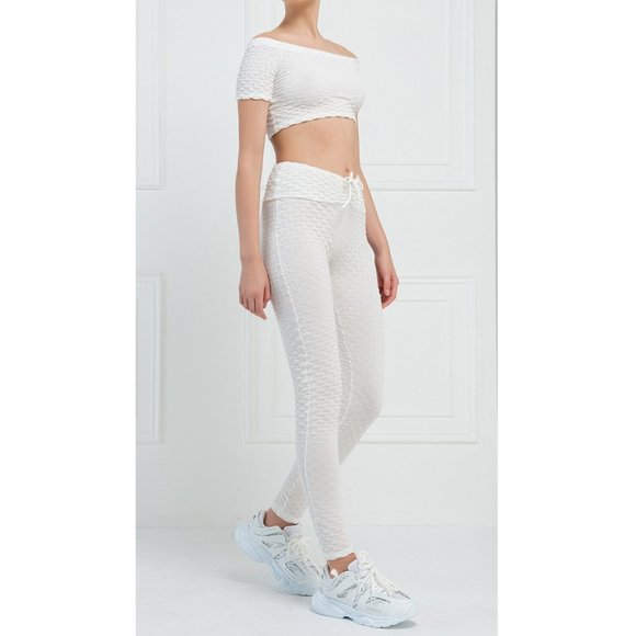 White Pants Anti-Cellulite Push Up Ruched High Waist Leggings Butt Lift Design - Picture 6 of 7